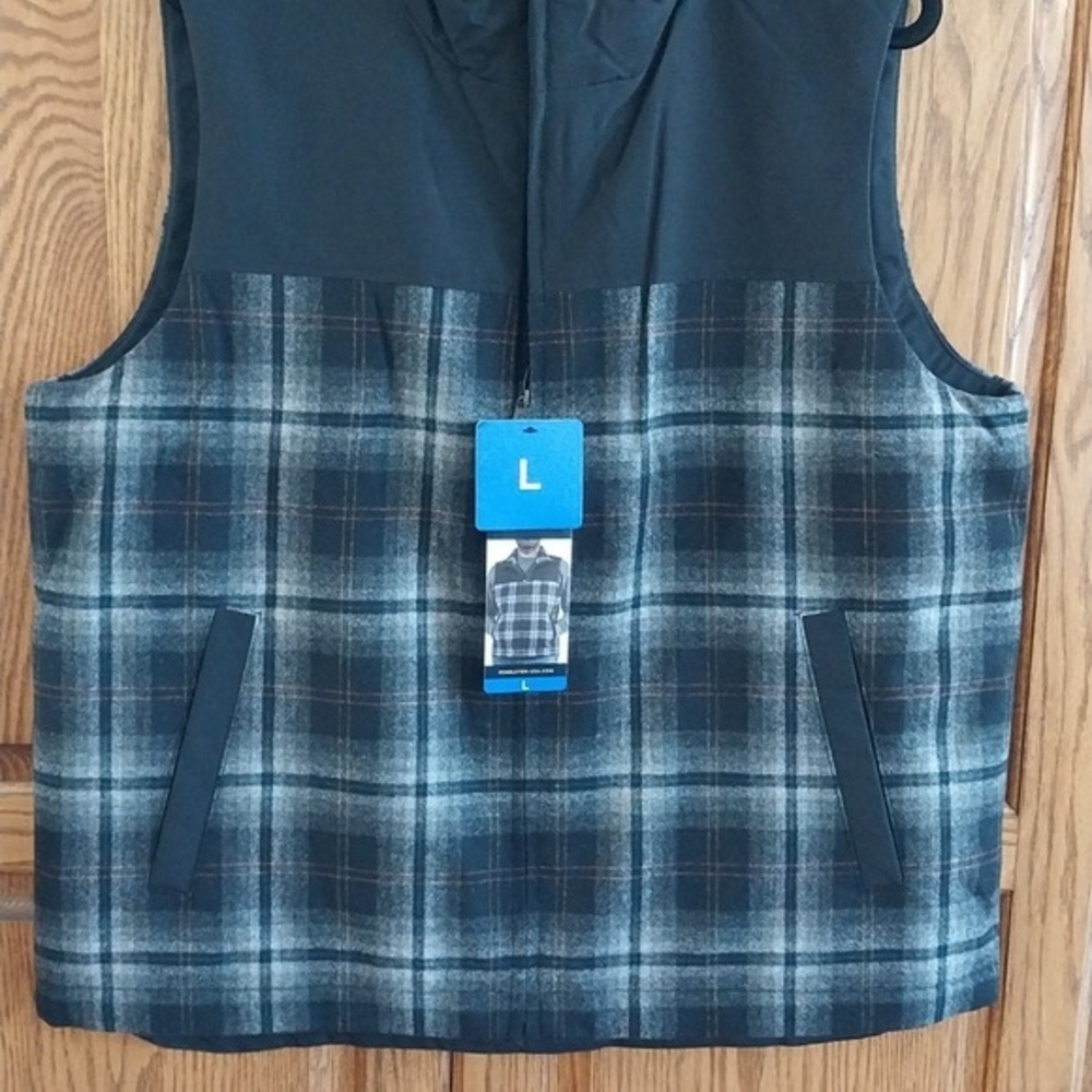 Pendleton NWT Men's Size Large Black‎ Gray Plaid Full Zip Wool Rich Blend Vest - Picture 6 of 12